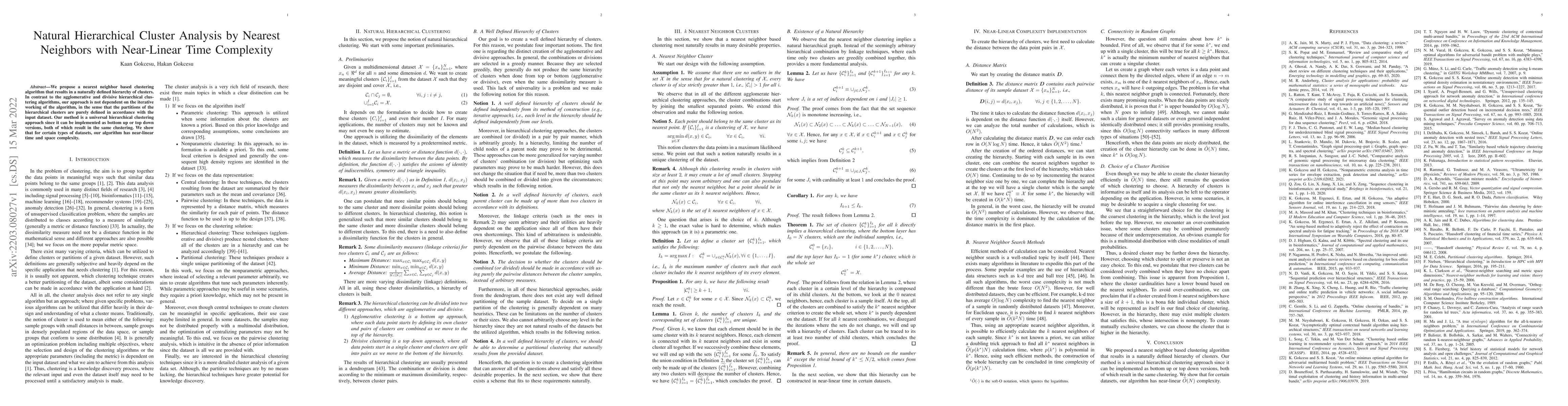 Thumbnail for Natural Hierarchical Cluster Analysis by Nearest Neighbors with
  Near-Linear Time Complexity