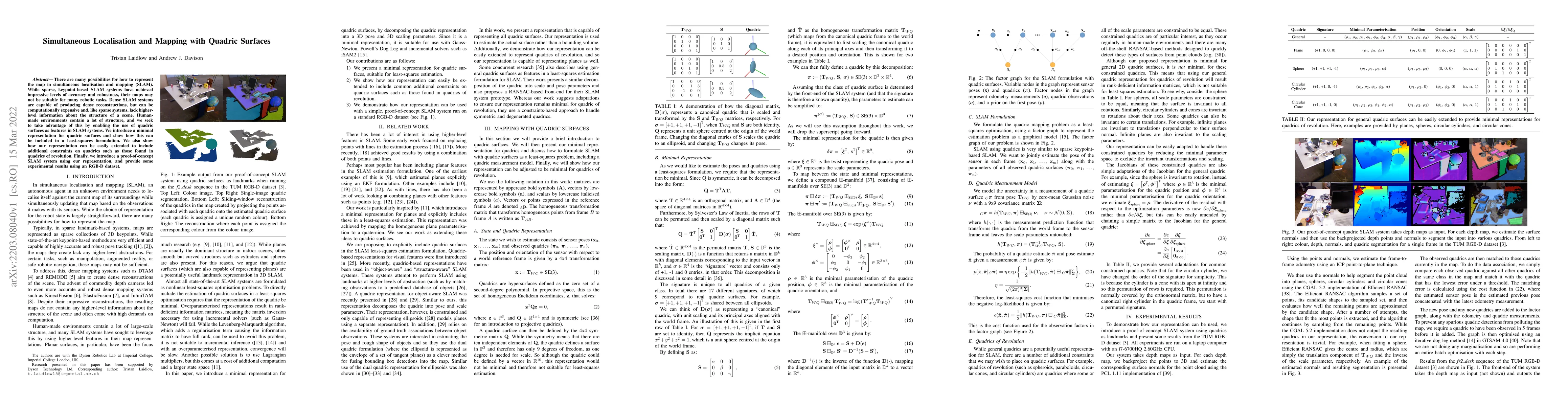 Thumbnail for Simultaneous Localisation and Mapping with Quadric Surfaces