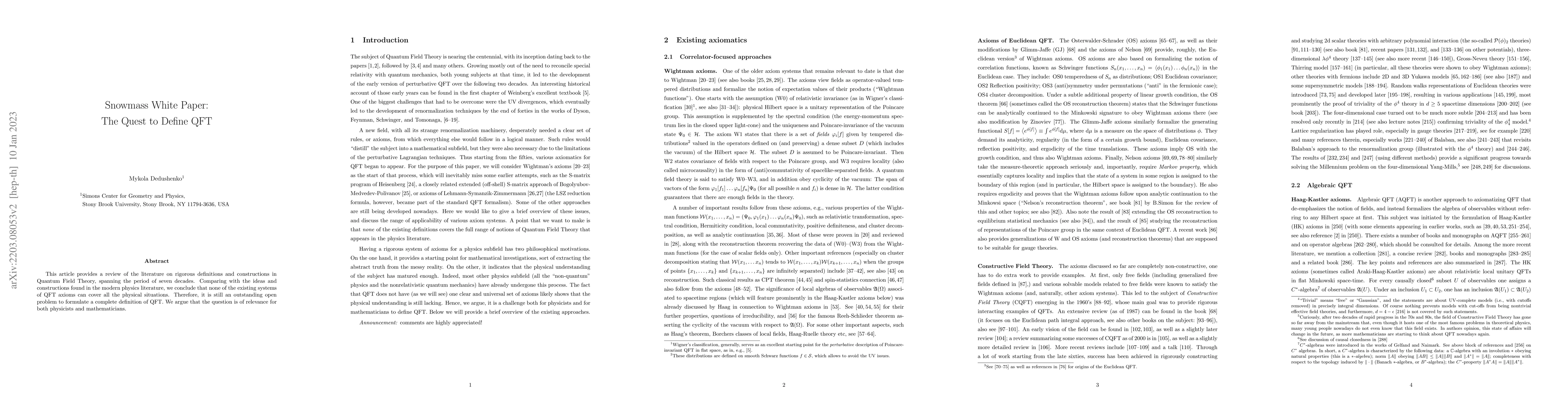 Thumbnail for Snowmass White Paper: The Quest to Define QFT