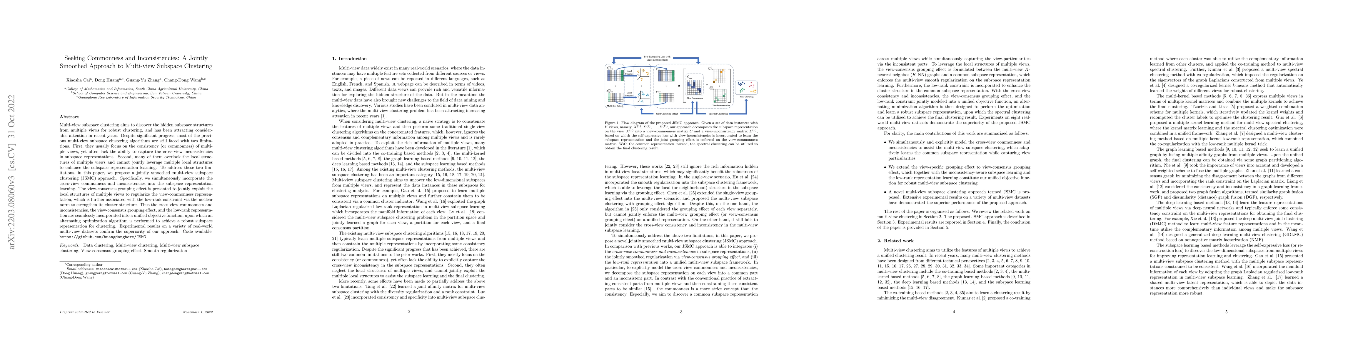 Thumbnail for Seeking Commonness and Inconsistencies: A Jointly Smoothed Approach to
  Multi-view Subspace Clustering