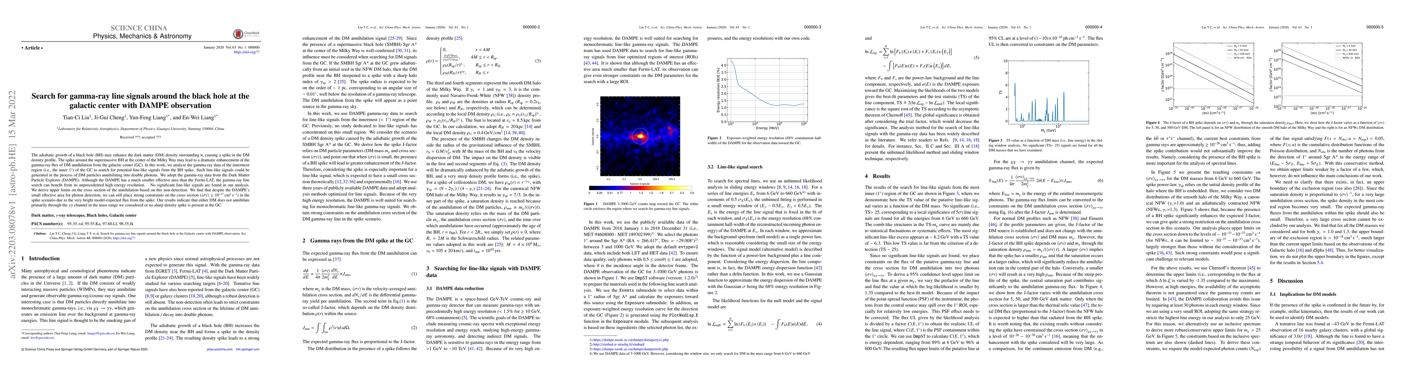 Thumbnail for Search for gamma-ray line signals around the black hole at the galactic
  center with DAMPE observation