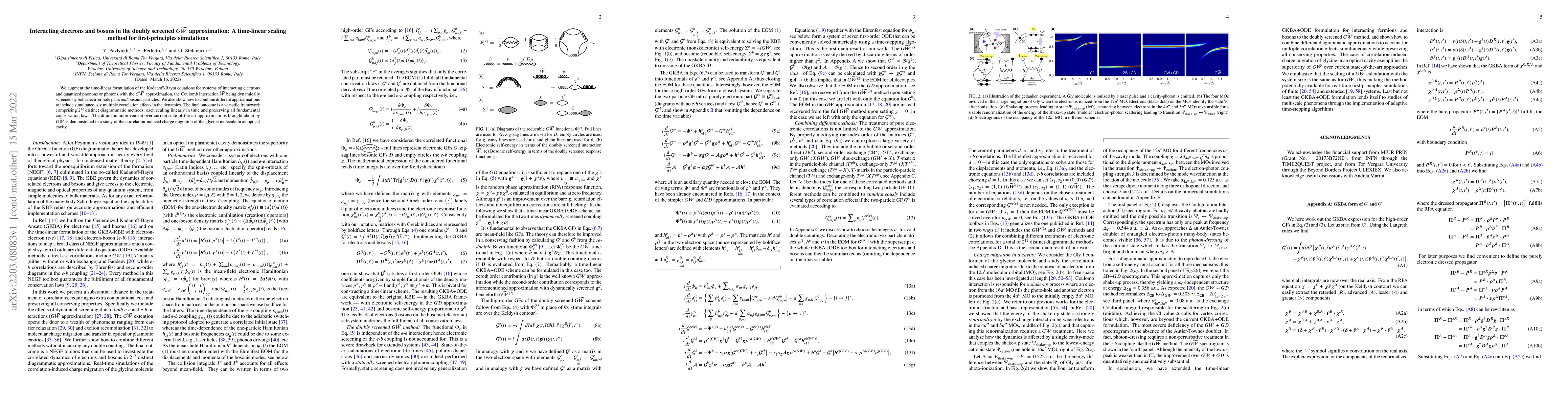 Thumbnail for Interacting electrons and bosons in the doubly screened $G\widetilde{W}$
  approximation: A time-linear scaling method for first-principles simulations