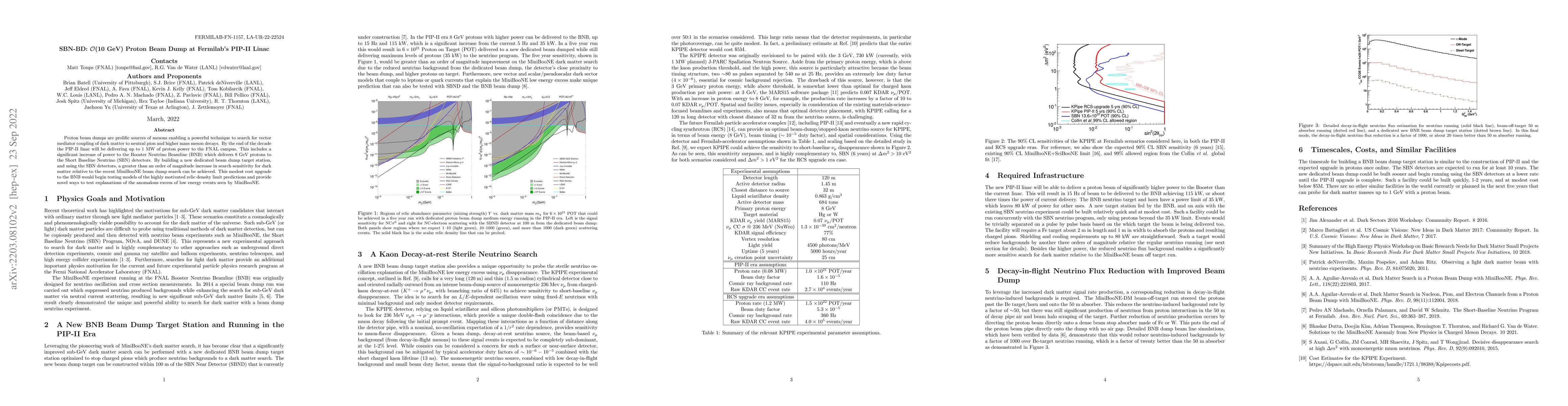 Thumbnail for SBN-BD: $\mathcal{O}$(10 GeV) Proton Beam Dump at Fermilab's PIP-II
  Linac
