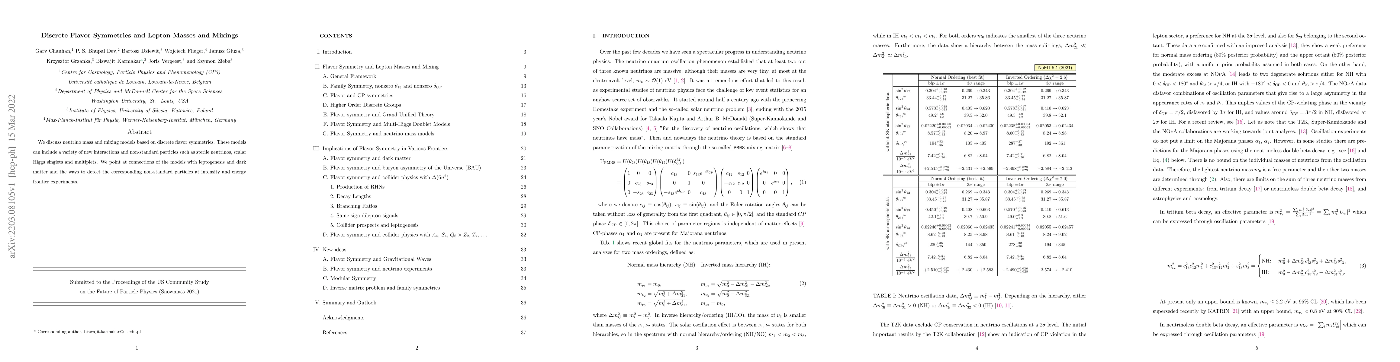 Thumbnail for Discrete Flavor Symmetries and Lepton Masses and Mixings