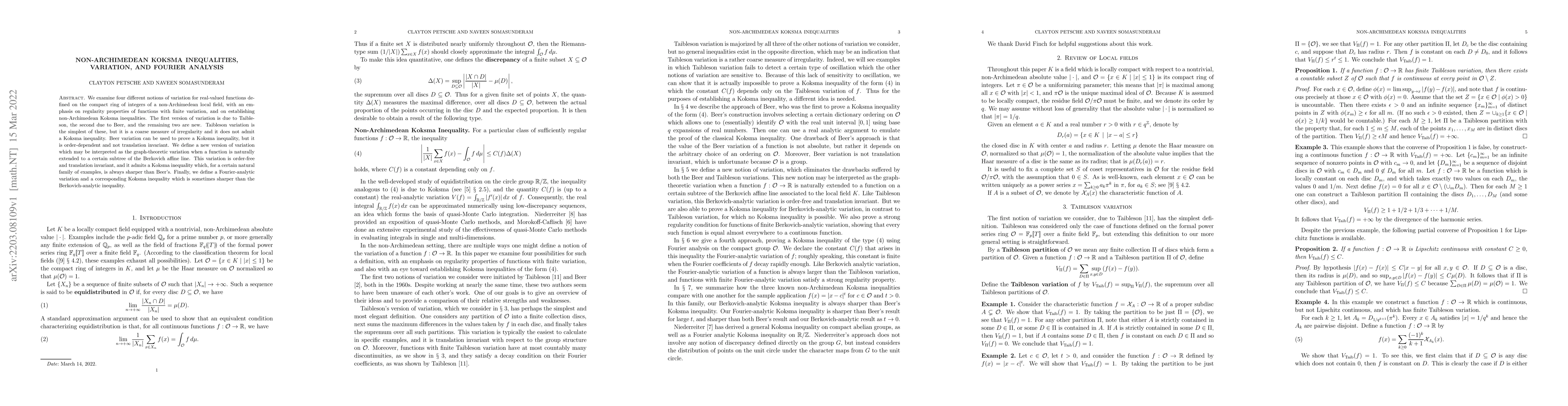 Thumbnail for Non-Archimedean Koksma inequalities, variation, and Fourier analysis