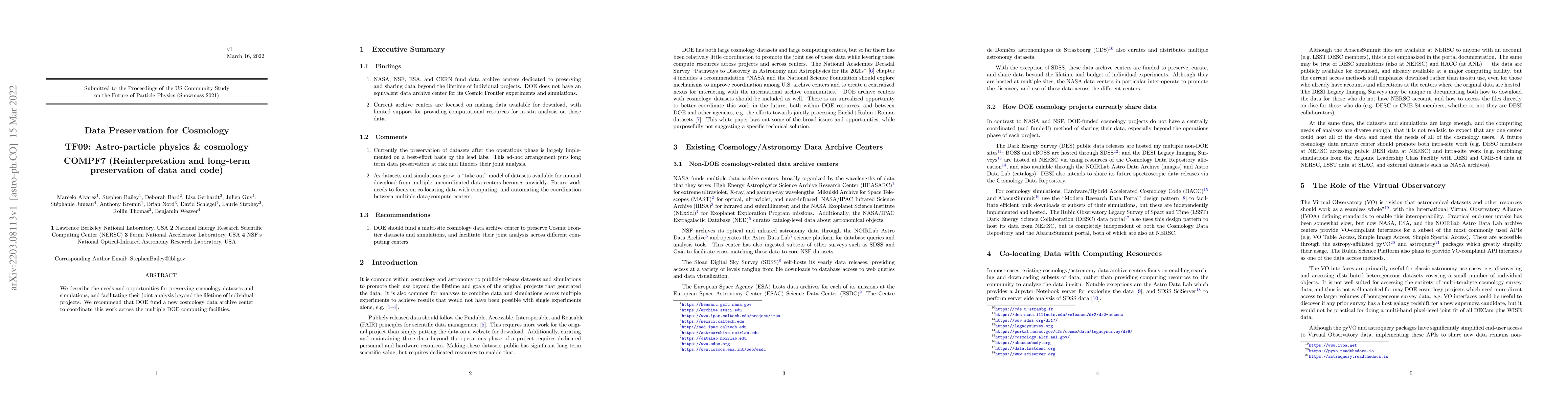 Thumbnail for Data Preservation for Cosmology