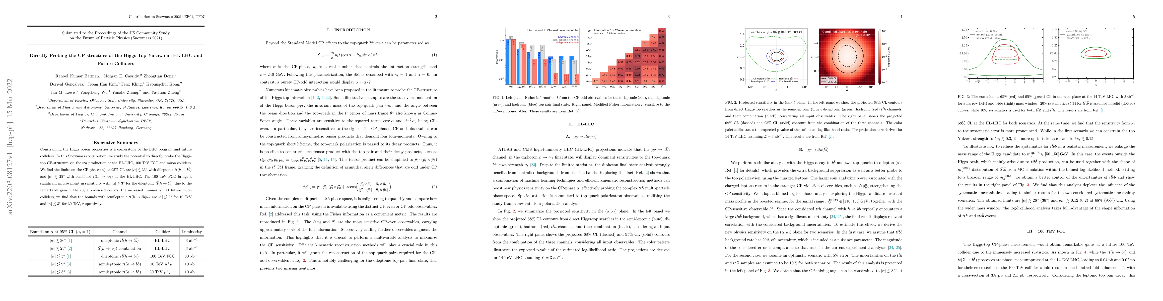 Thumbnail for Directly Probing the CP-structure of the Higgs-Top Yukawa at HL-LHC and
  Future Colliders