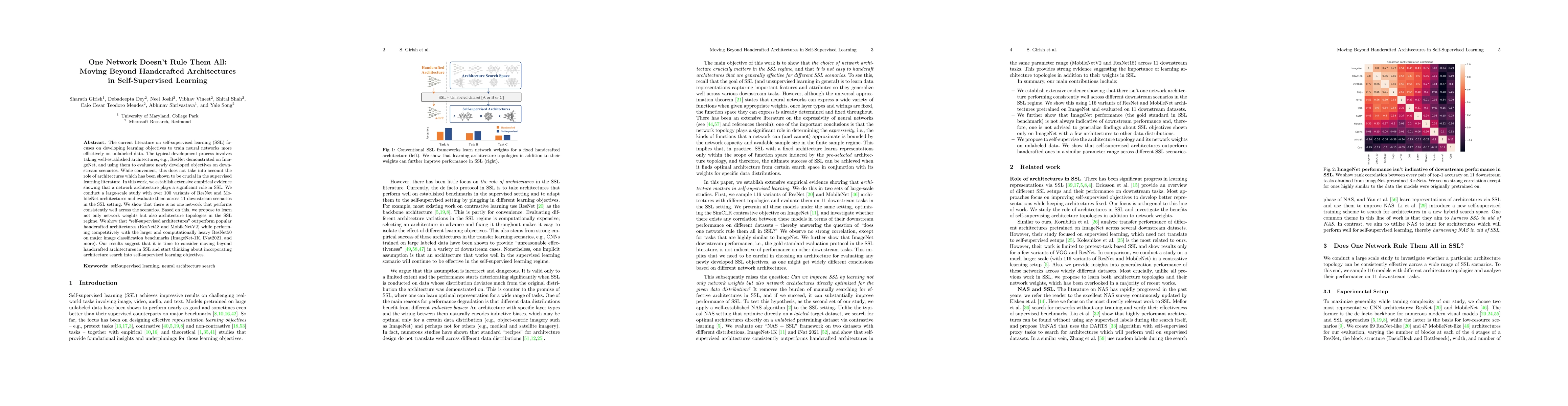 Thumbnail for One Network Doesn't Rule Them All: Moving Beyond Handcrafted
  Architectures in Self-Supervised Learning