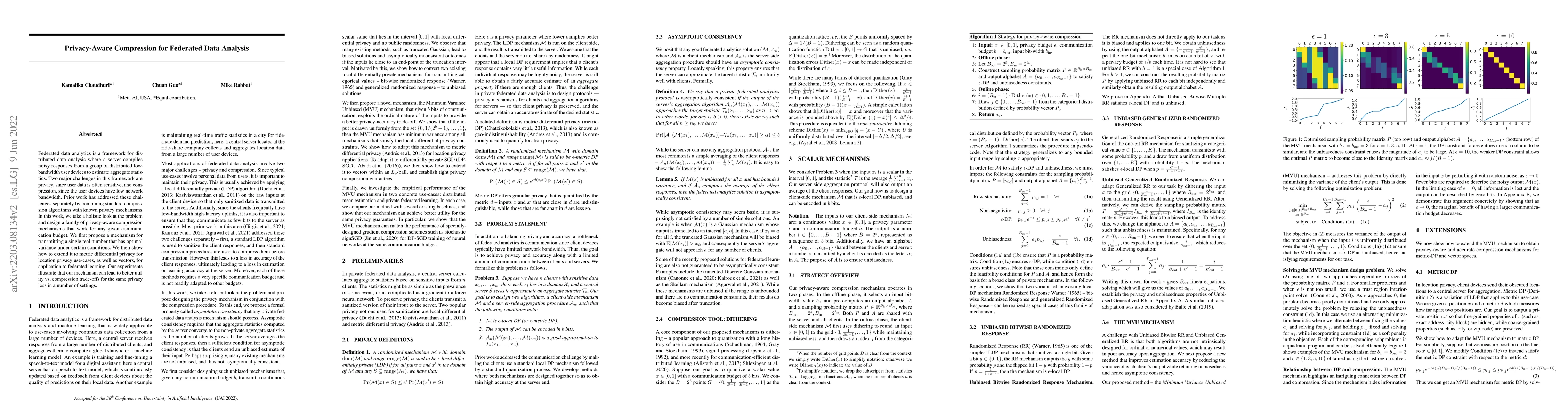 Thumbnail for Privacy-Aware Compression for Federated Data Analysis