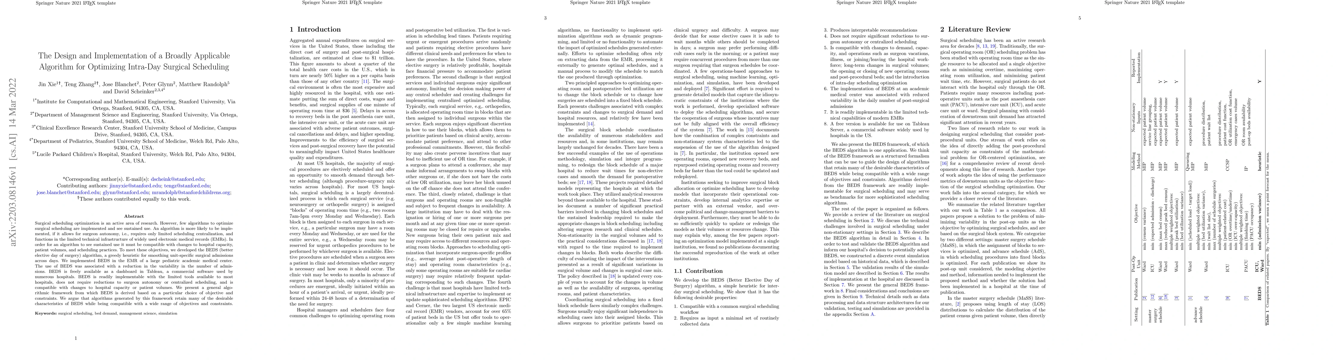 Thumbnail for The Design and Implementation of a Broadly Applicable Algorithm for
  Optimizing Intra-Day Surgical Scheduling