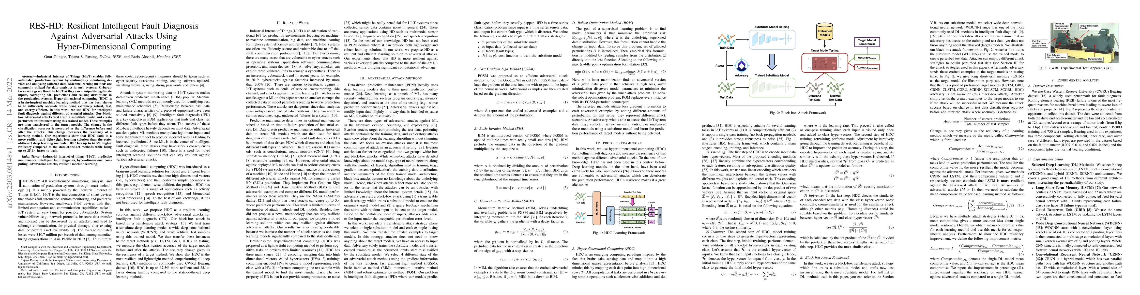 Thumbnail for RES-HD: Resilient Intelligent Fault Diagnosis Against Adversarial
  Attacks Using Hyper-Dimensional Computing
