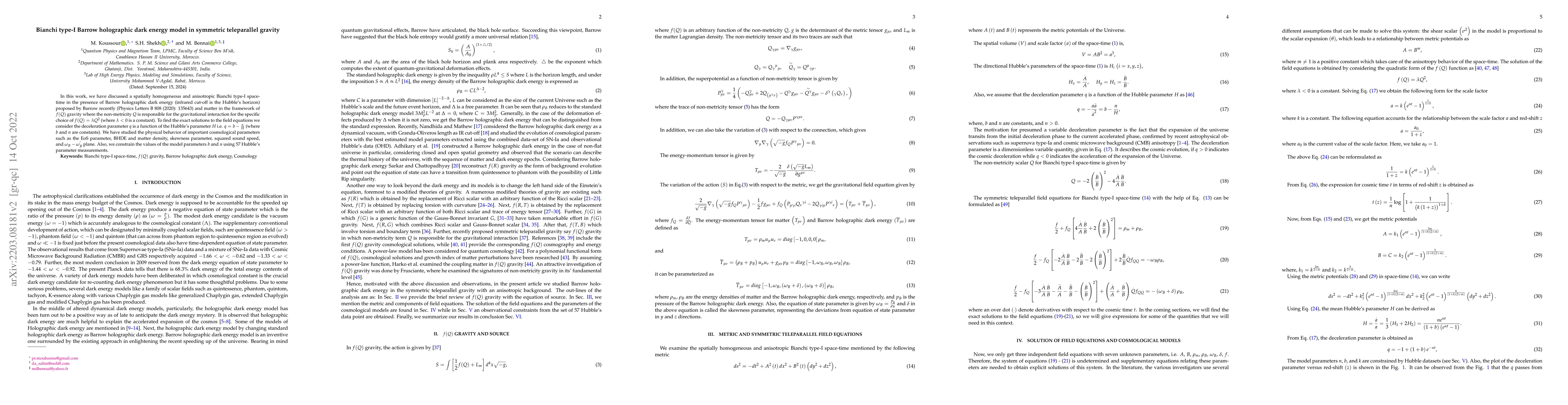 Thumbnail for Bianchi type-I Barrow holographic dark energy model in symmetric
  teleparallel gravity