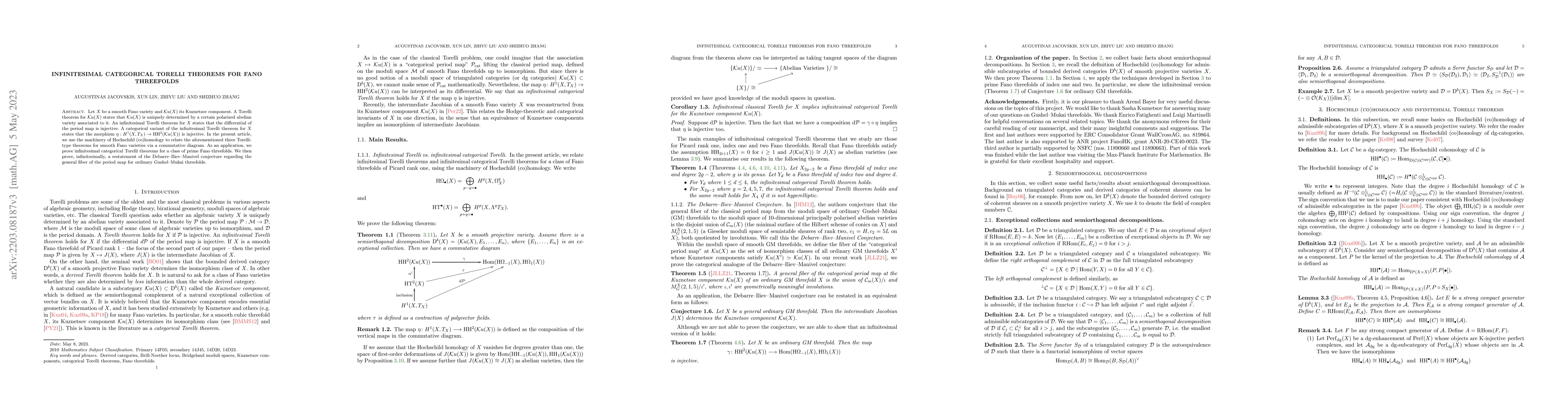Thumbnail for Infinitesimal categorical Torelli theorems for Fano threefolds