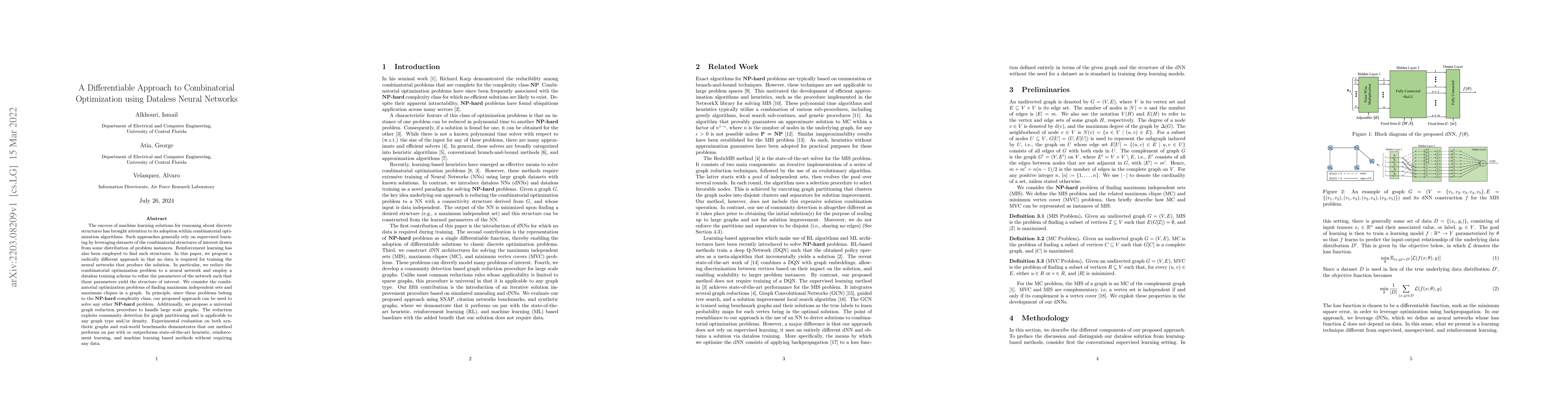 Thumbnail for A Differentiable Approach to Combinatorial Optimization using Dataless
  Neural Networks