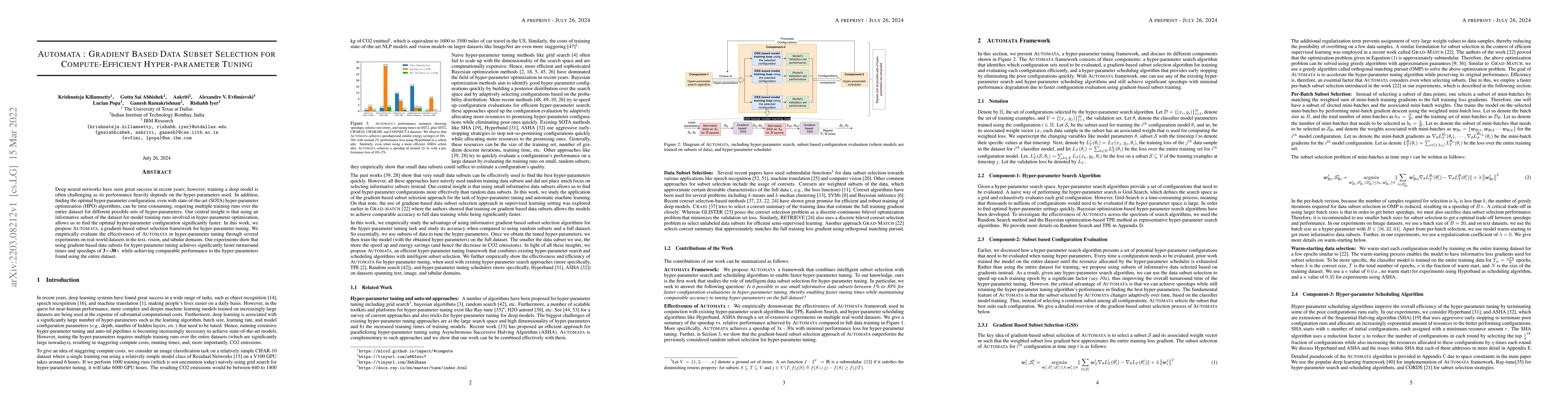 Thumbnail for AUTOMATA: Gradient Based Data Subset Selection for Compute-Efficient
  Hyper-parameter Tuning