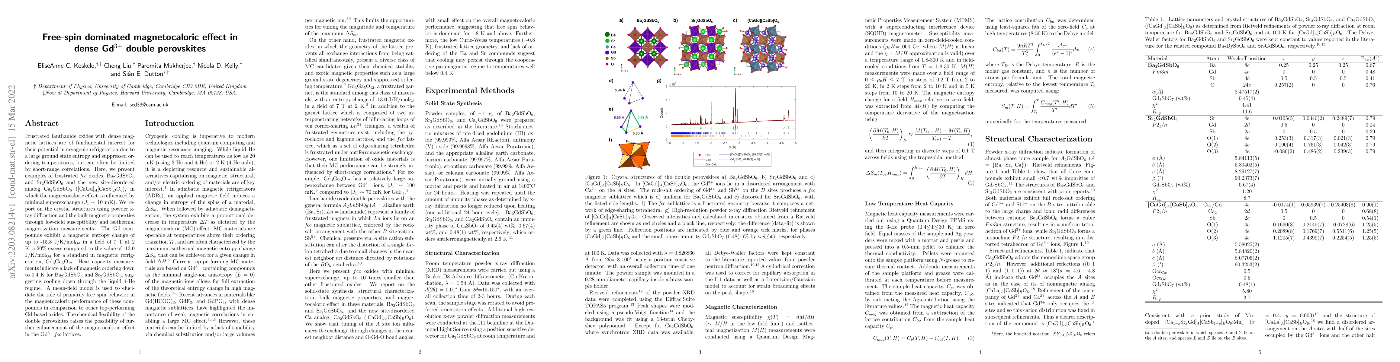 Thumbnail for Free-spin dominated magnetocaloric effect in dense Gd$^{3+}$ double
  perovskites
