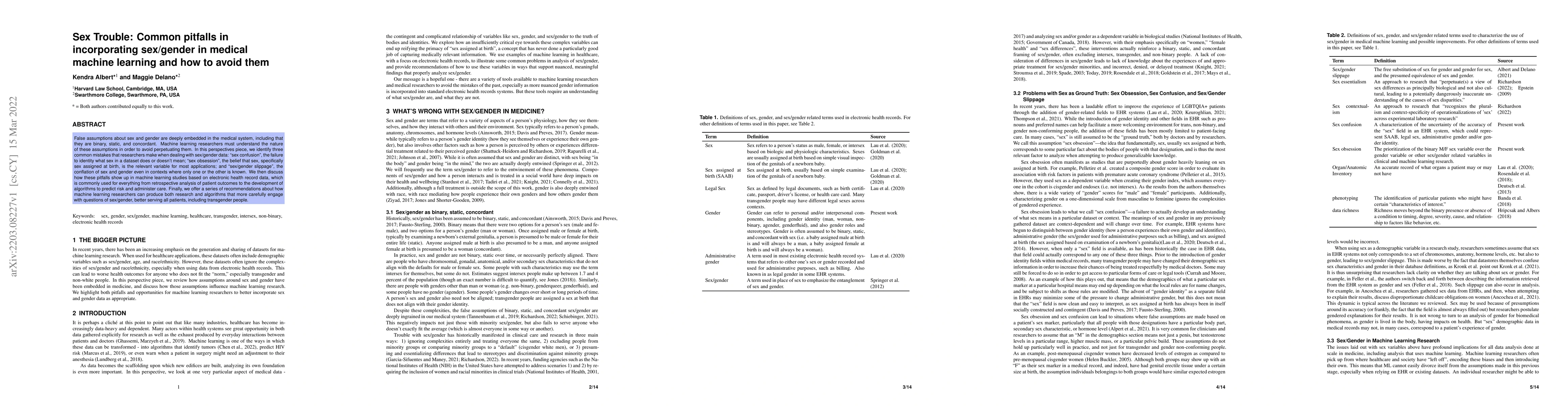 Thumbnail for Sex Trouble: Common pitfalls in incorporating sex/gender in medical
  machine learning and how to avoid them