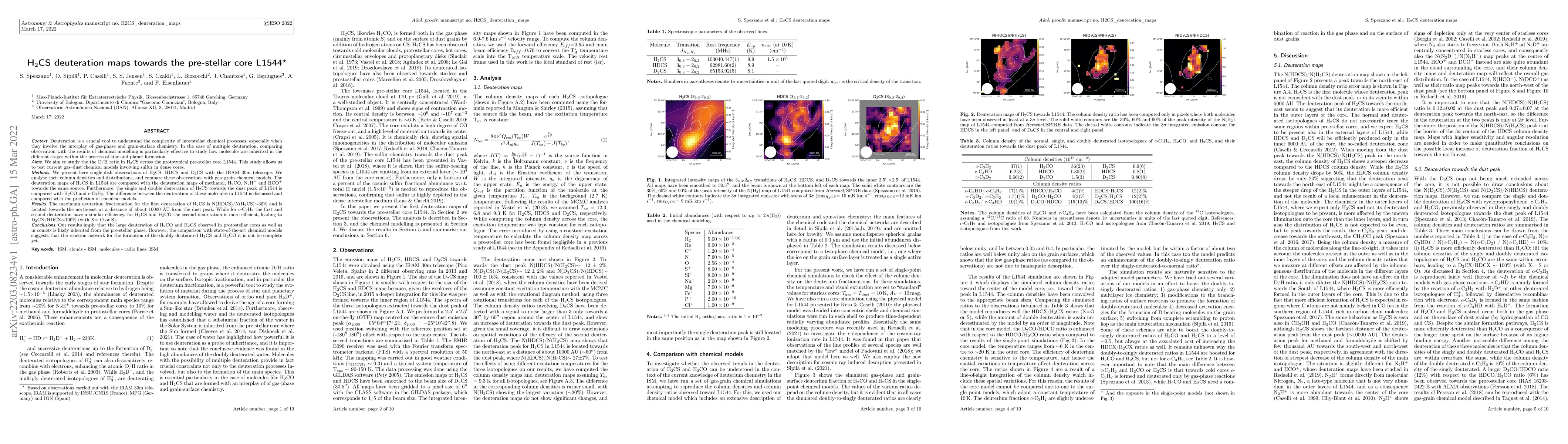 Thumbnail for H2CS deuteration maps towards the pre-stellar core L1544