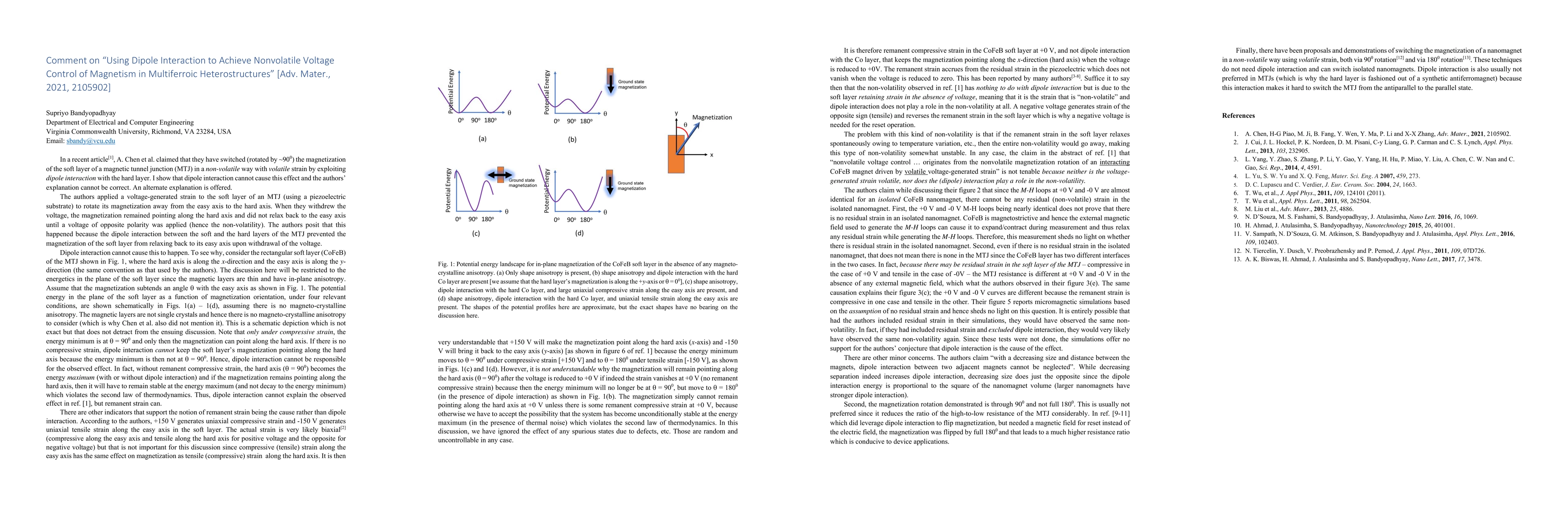 Thumbnail for Comment on "Using Dipole Interaction to Achieve Nonvolatile Voltage
  Control of Magnetism in Multiferroic Heterostructures" [Adv. Mater., 2021,
  2105902]