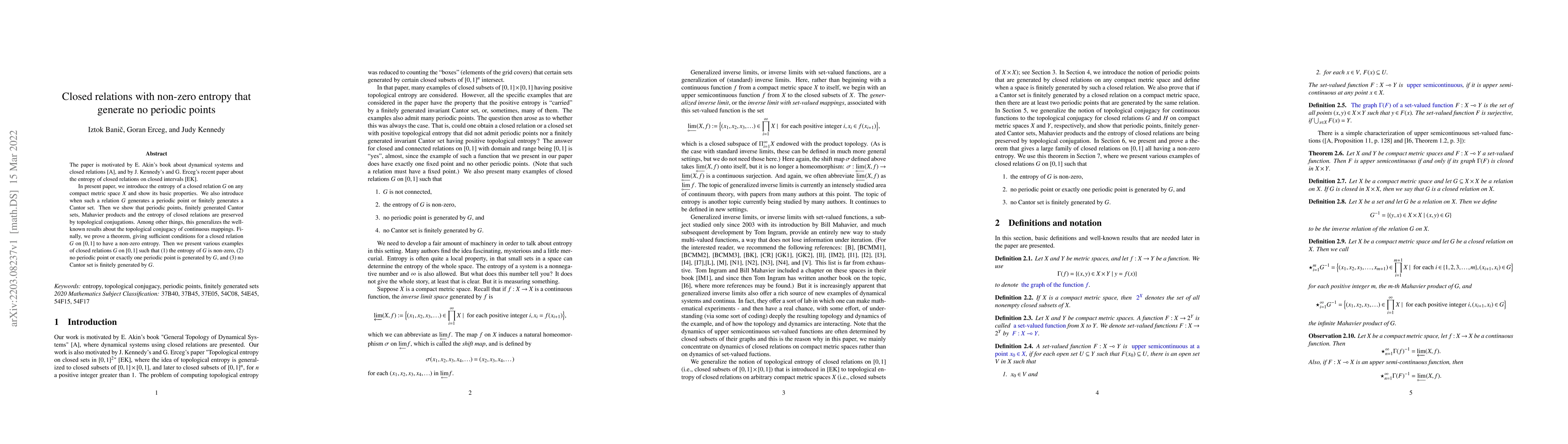 Thumbnail for Closed relations with non-zero entropy that generate no periodic points