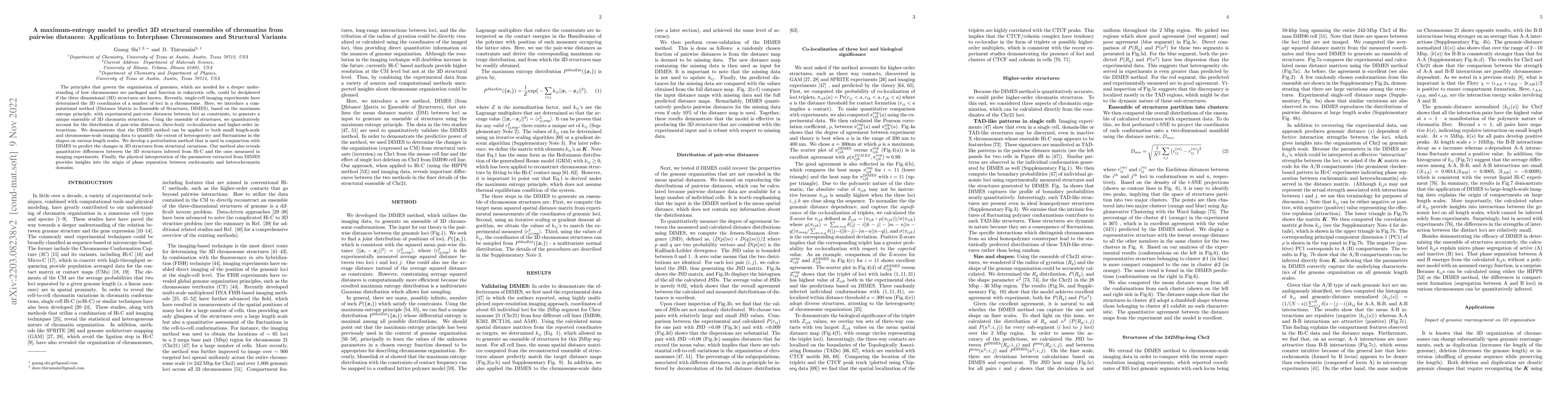 Thumbnail for A maximum-entropy model to predict 3D structural ensembles of chromatins
  from pairwise distances: Applications to Interphase Chromosomes and
  Structural Variants