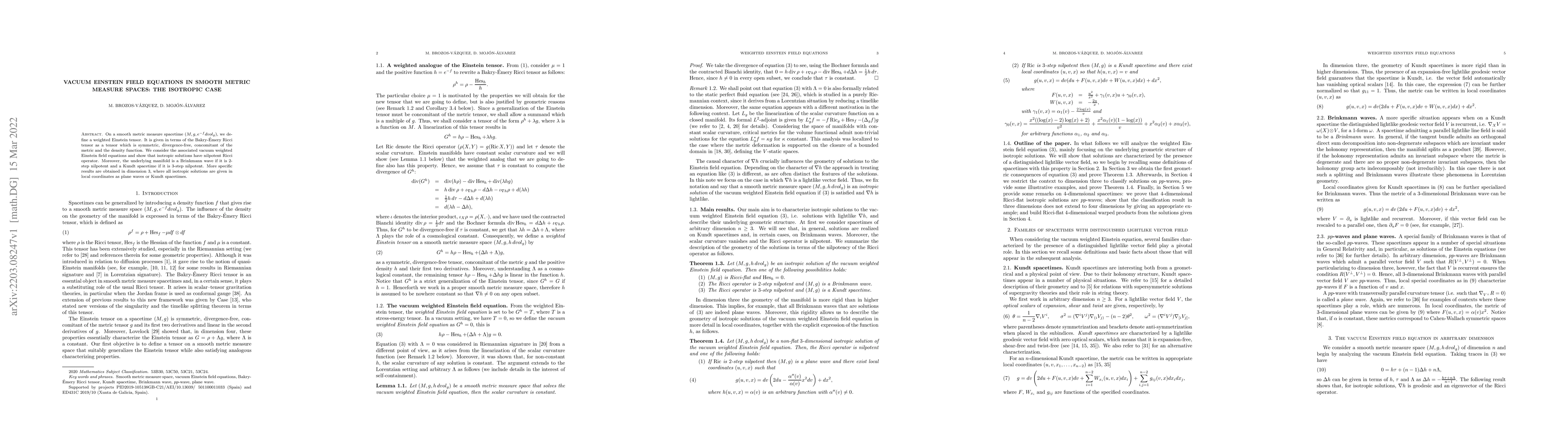 Thumbnail for Vacuum Einstein field equations in smooth metric measure spaces: the
  isotropic case