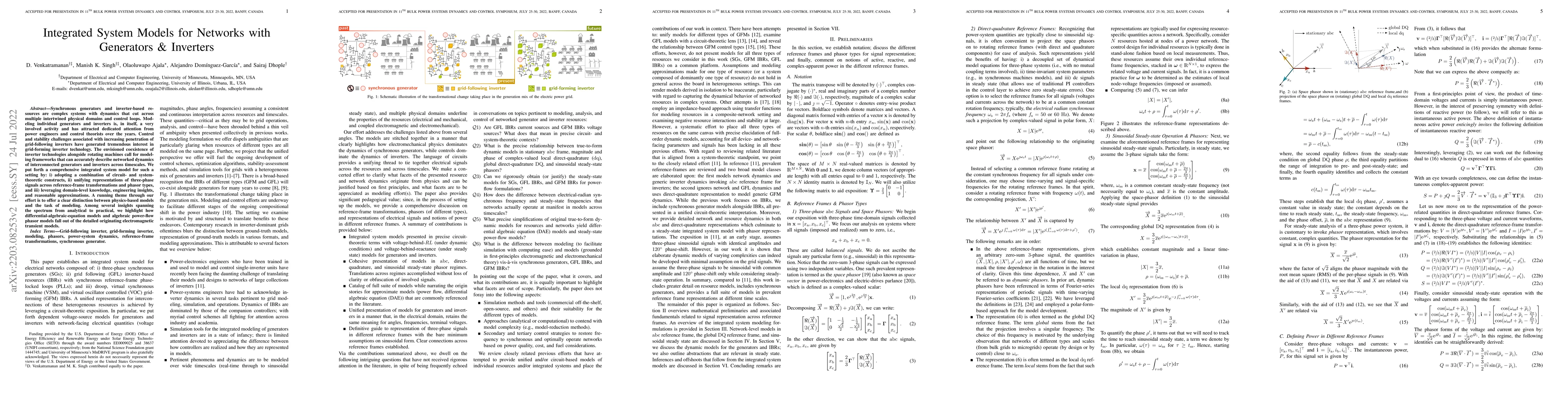 Thumbnail for Integrated System Models for Networks with Generators & Inverters