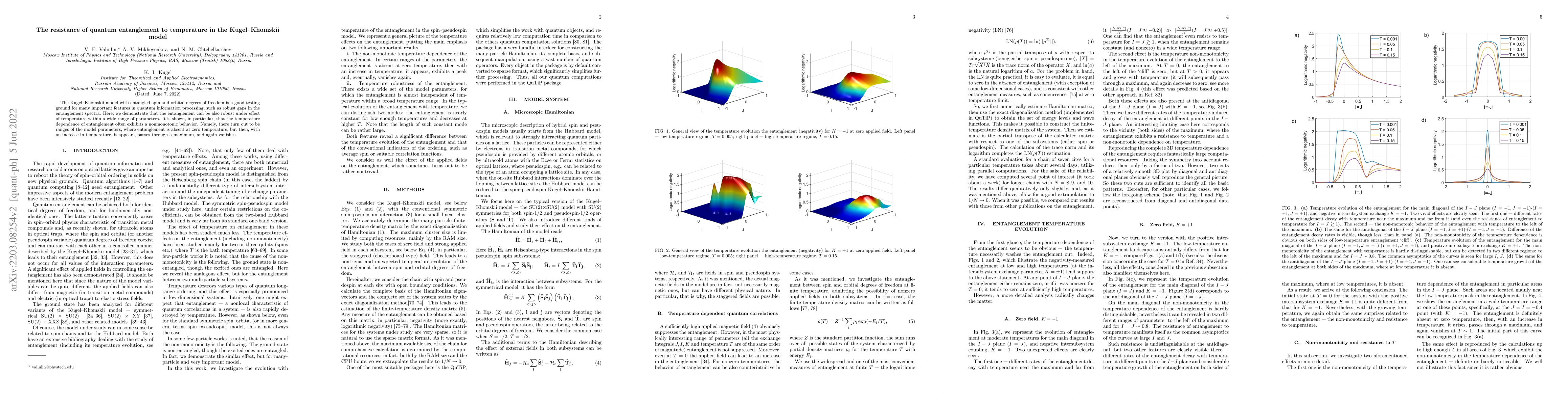 Thumbnail for The resistance of quantum entanglement to temperature in the
  Kugel-Khomskii model