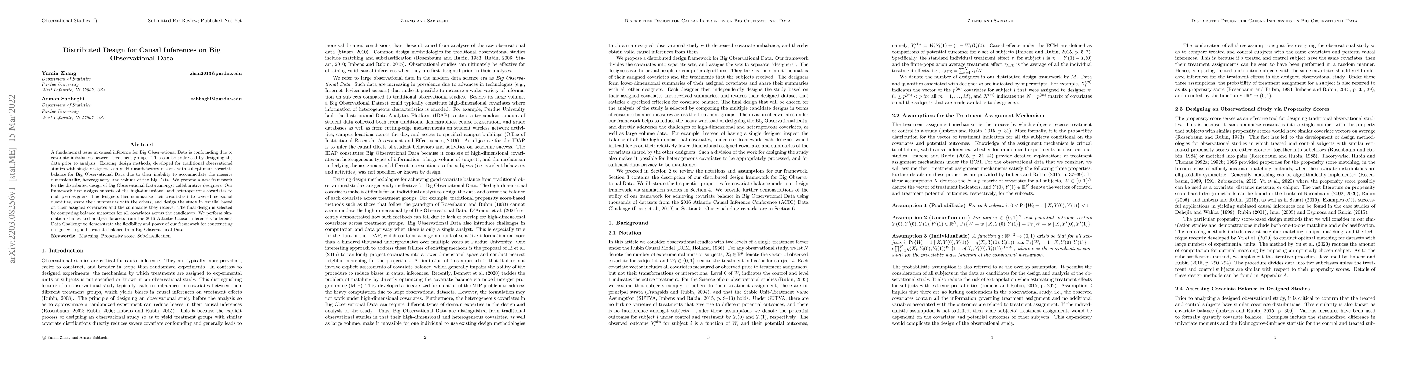 Thumbnail for Distributed Design for Causal Inferences on Big Observational Data
