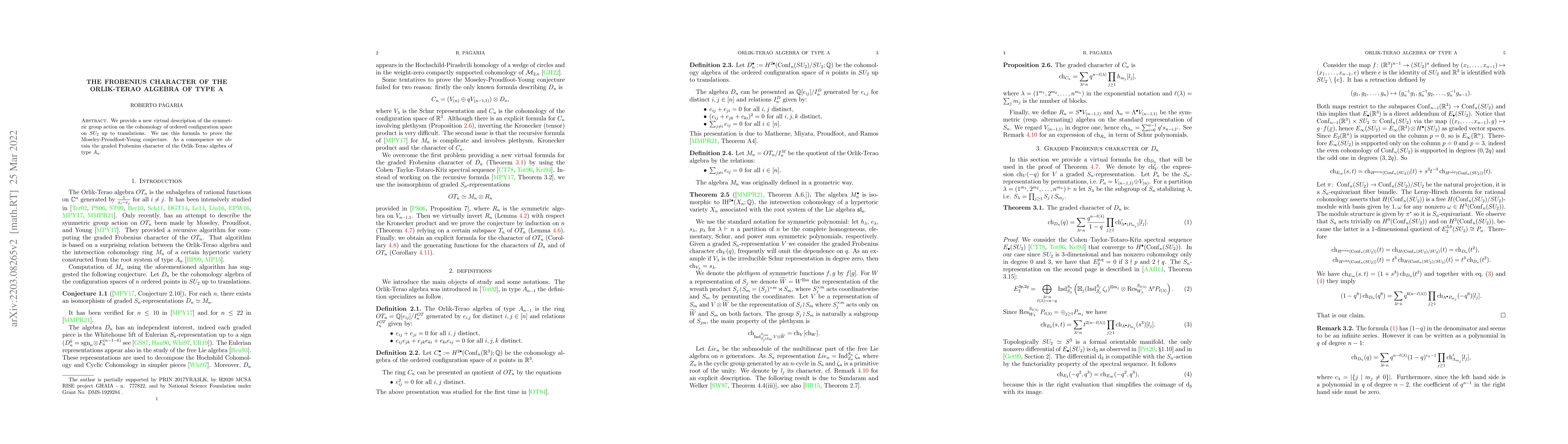 Thumbnail for The Frobenius character of the Orlik-Terao algebra of type A