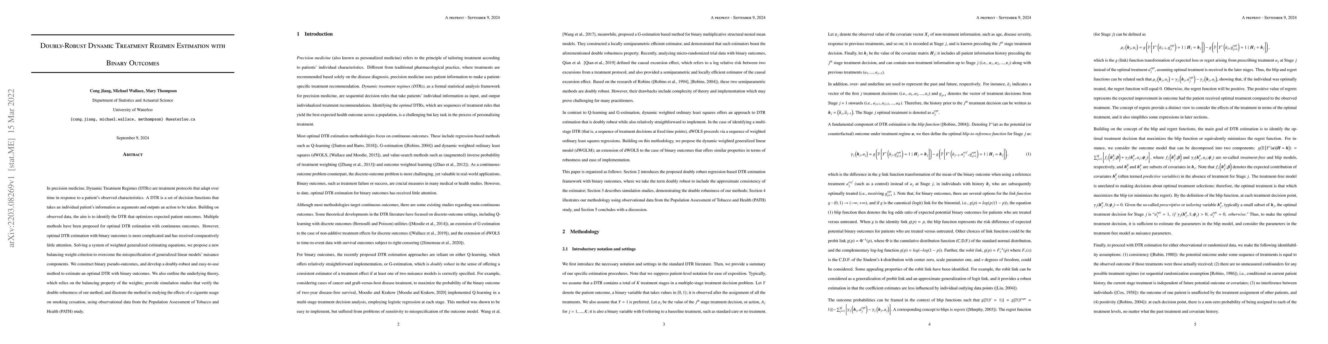 Thumbnail for Doubly-Robust Dynamic Treatment Regimen Estimation for Binary Outcomes