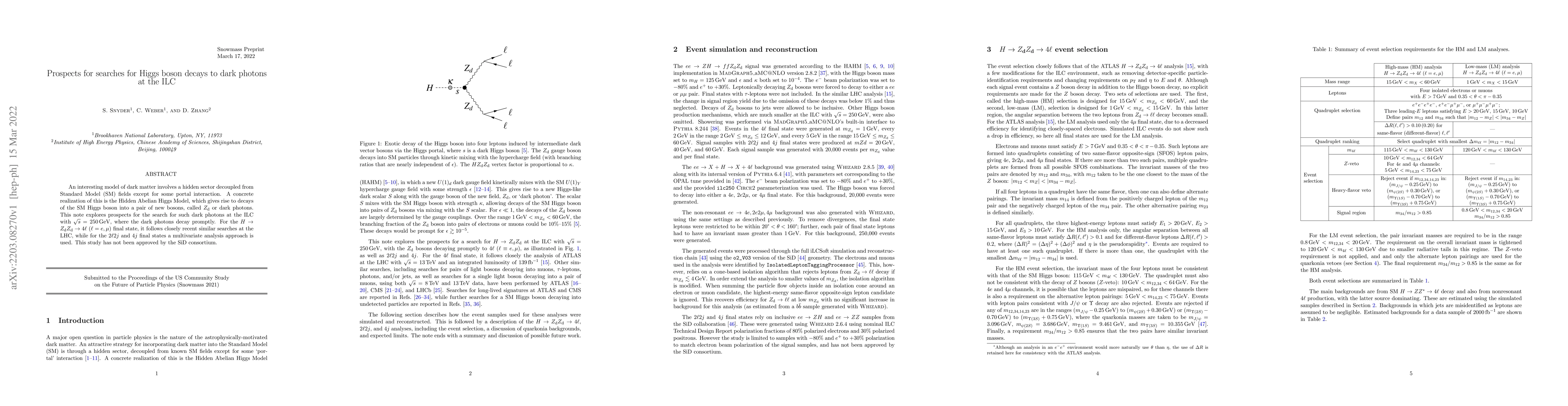 Thumbnail for Prospects for searches for Higgs boson decays to dark photons at the ILC