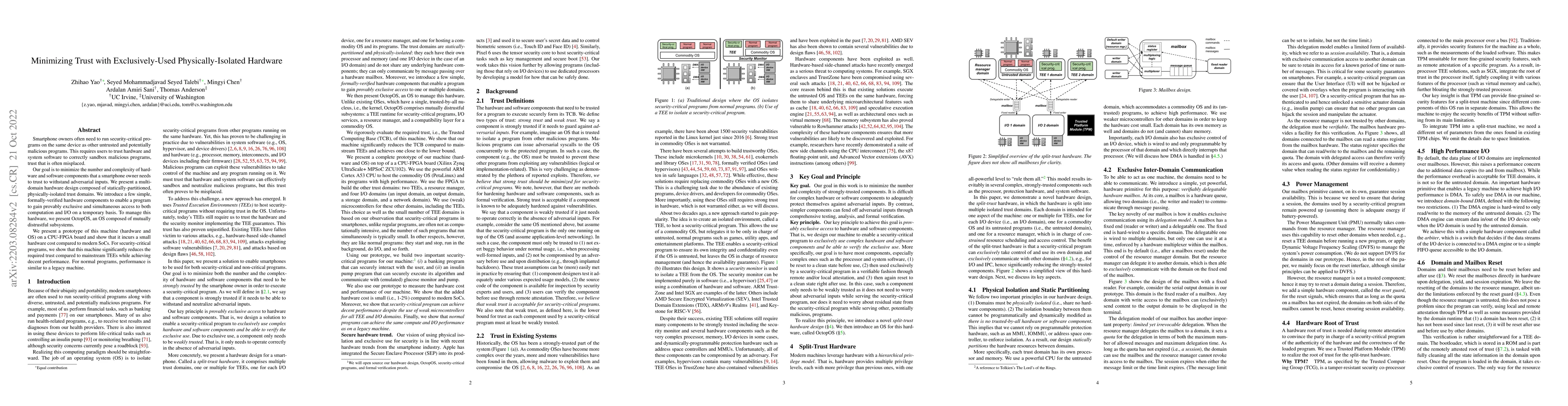 Thumbnail for Minimizing Trust with Exclusively-Used Physically-Isolated Hardware