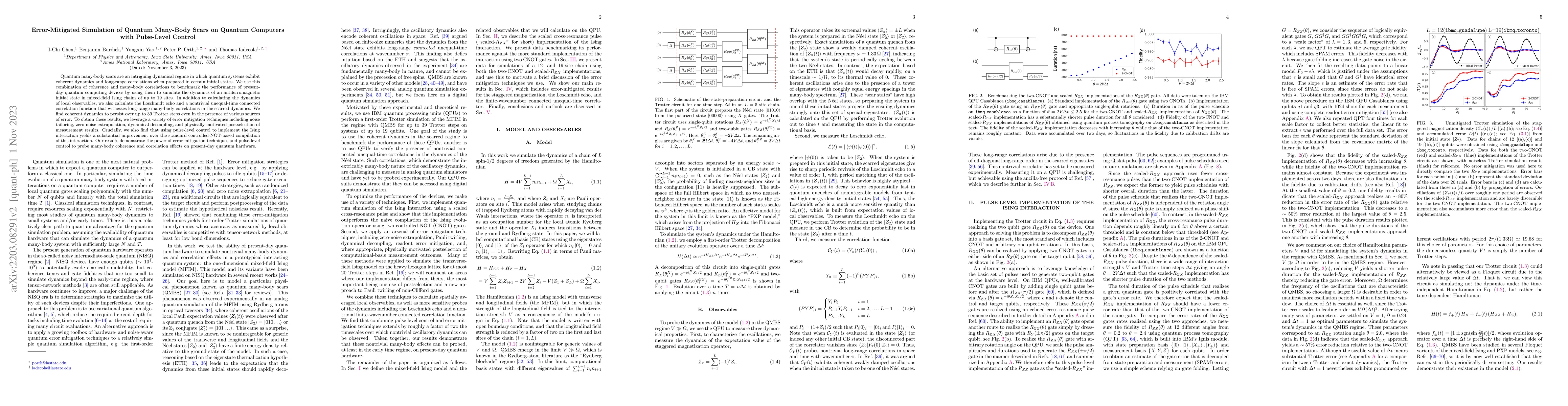 Thumbnail for Error-Mitigated Simulation of Quantum Many-Body Scars on Quantum
  Computers with Pulse-Level Control