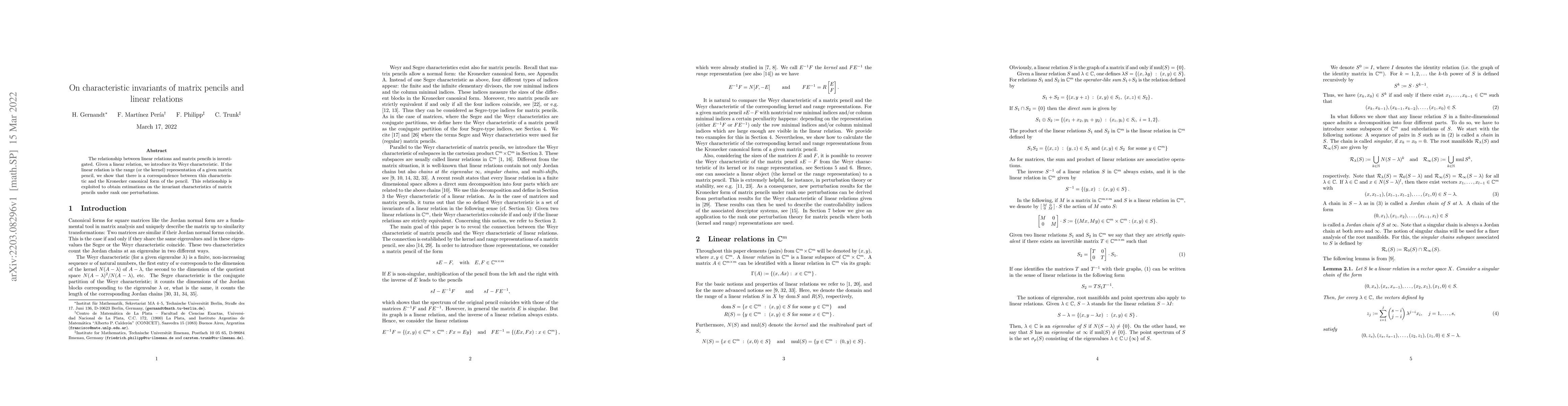Thumbnail for On characteristic invariants of matrix pencils and linear relations