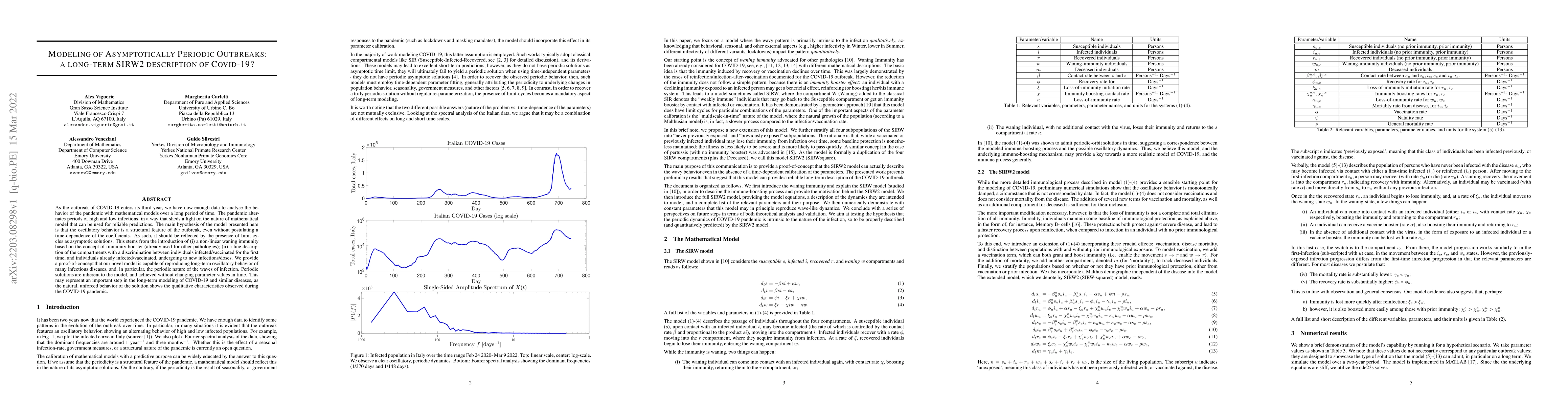 Thumbnail for Modeling of Asymptotically Periodic Outbreaks: a long-term SIRW2
  description of COVID-19?