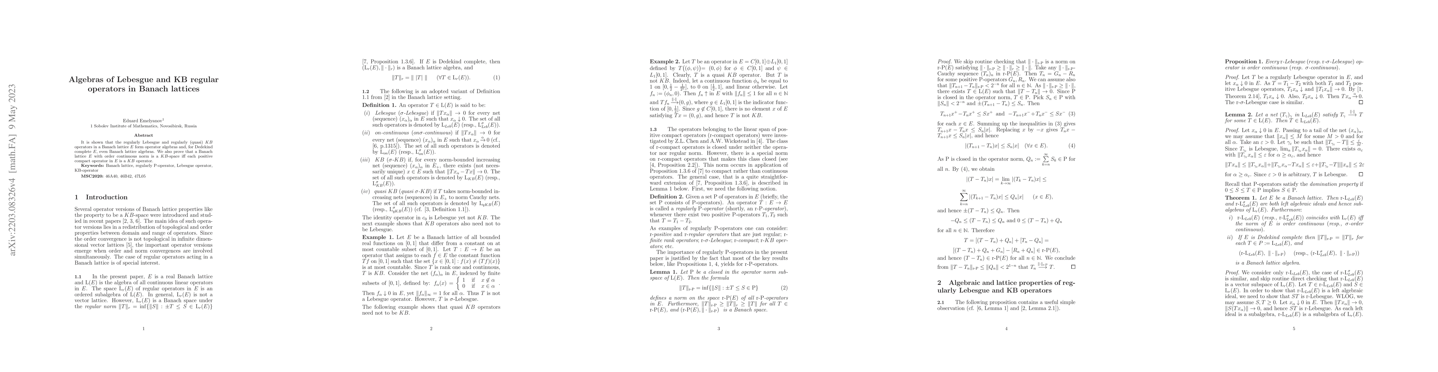 Thumbnail for Algebras of Lebesgue and KB regular operators in Banach lattices