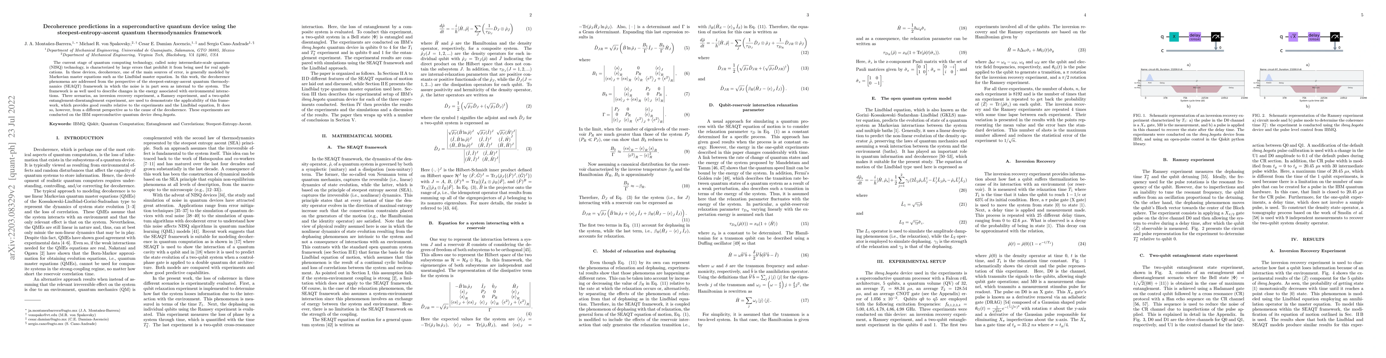Thumbnail for Decoherence predictions in a superconductive quantum device using the
  steepest-entropy-ascent quantum thermodynamics framework