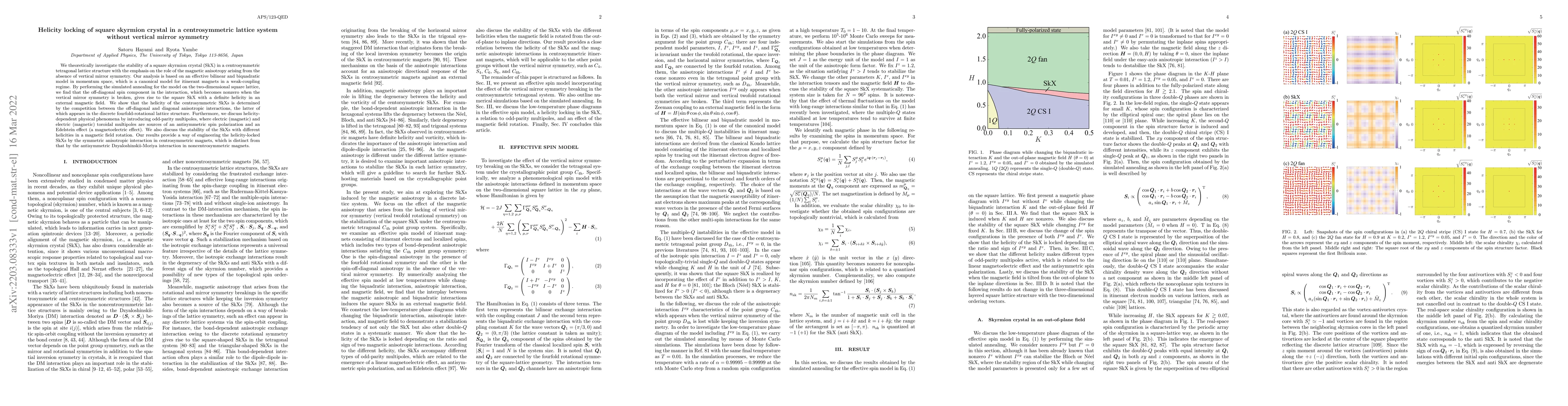 Thumbnail for Helicity locking of square skyrmion crystal in a centrosymmetric lattice
  system without vertical mirror symmetry