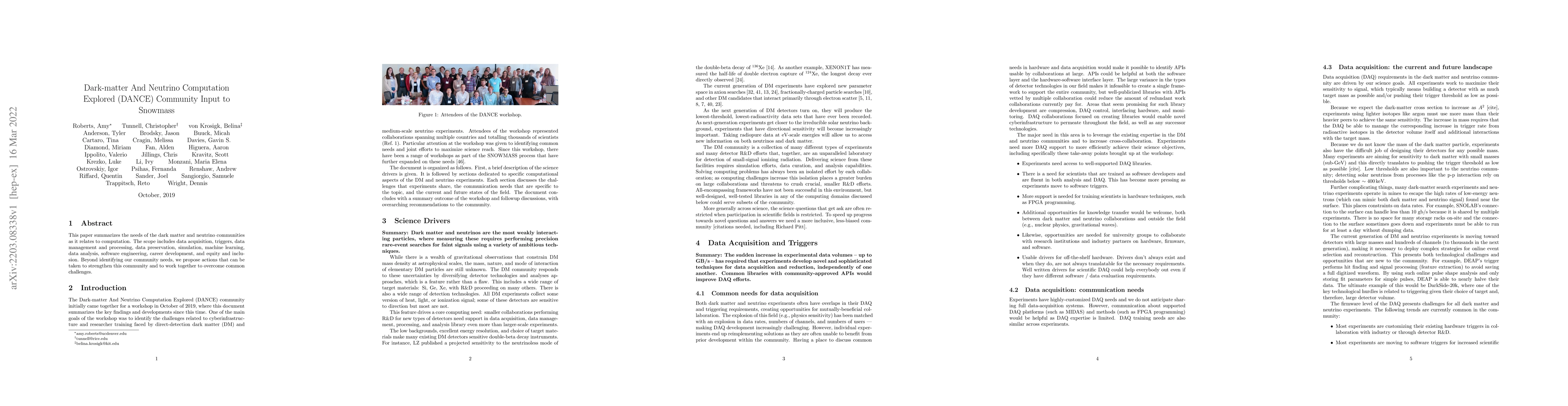 Thumbnail for Dark-matter And Neutrino Computation Explored (DANCE) Community Input to
  Snowmass