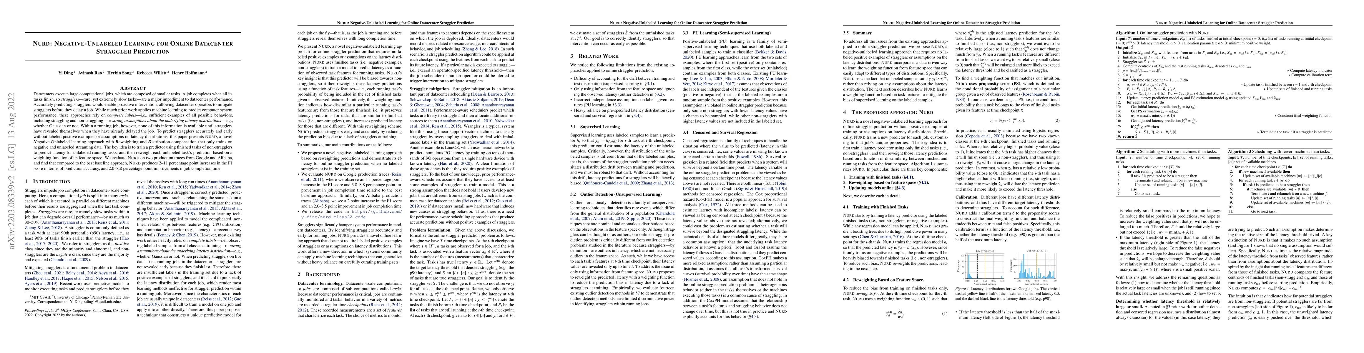 Thumbnail for NURD: Negative-Unlabeled Learning for Online Datacenter Straggler
  Prediction