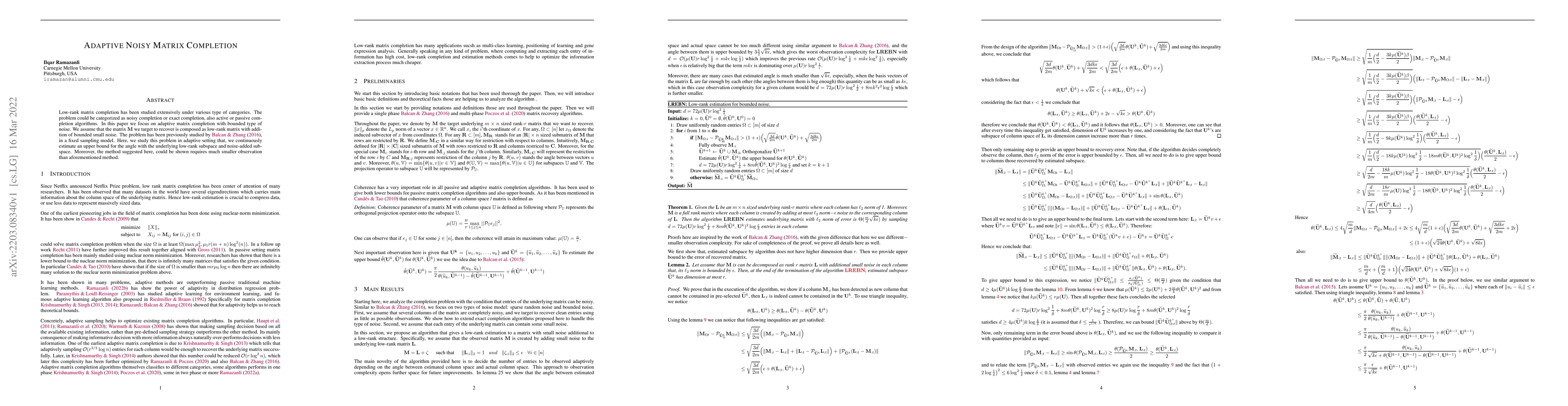 Thumbnail for Adaptive Noisy Matrix Completion