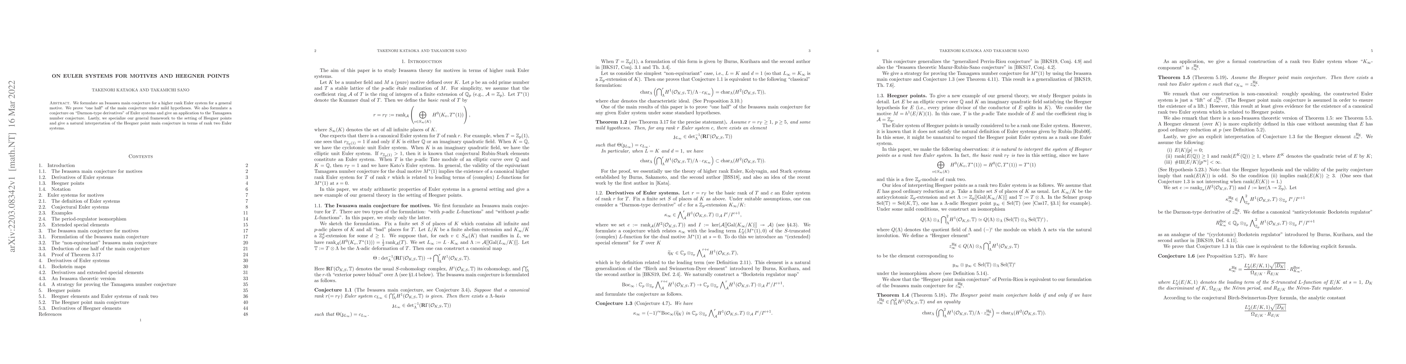Thumbnail for On Euler systems for motives and Heegner points
