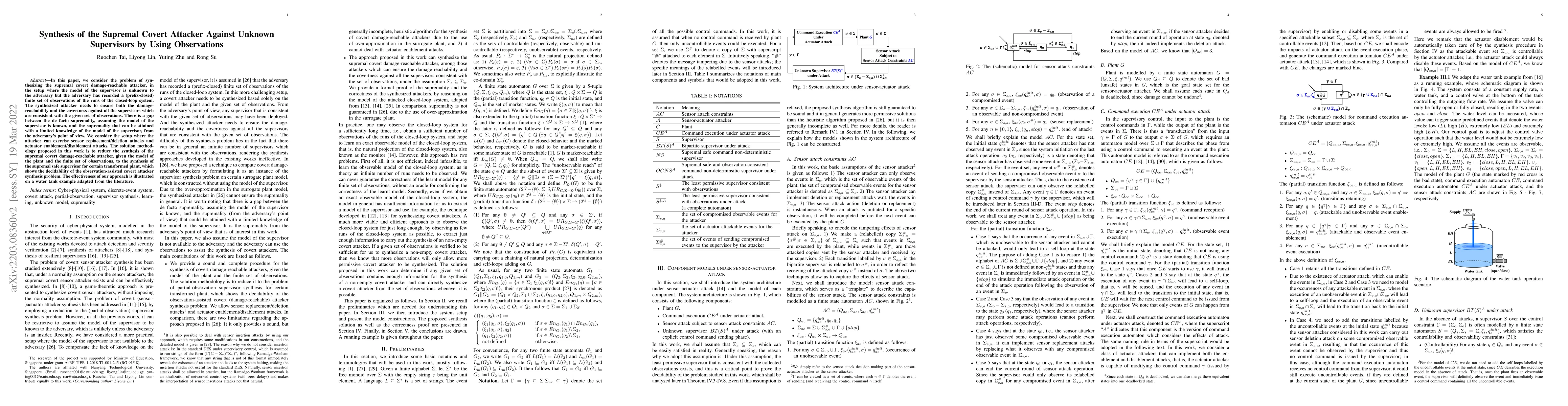 Thumbnail for Synthesis of the Supremal Covert Attacker Against Unknown Supervisors by
  Using Observations