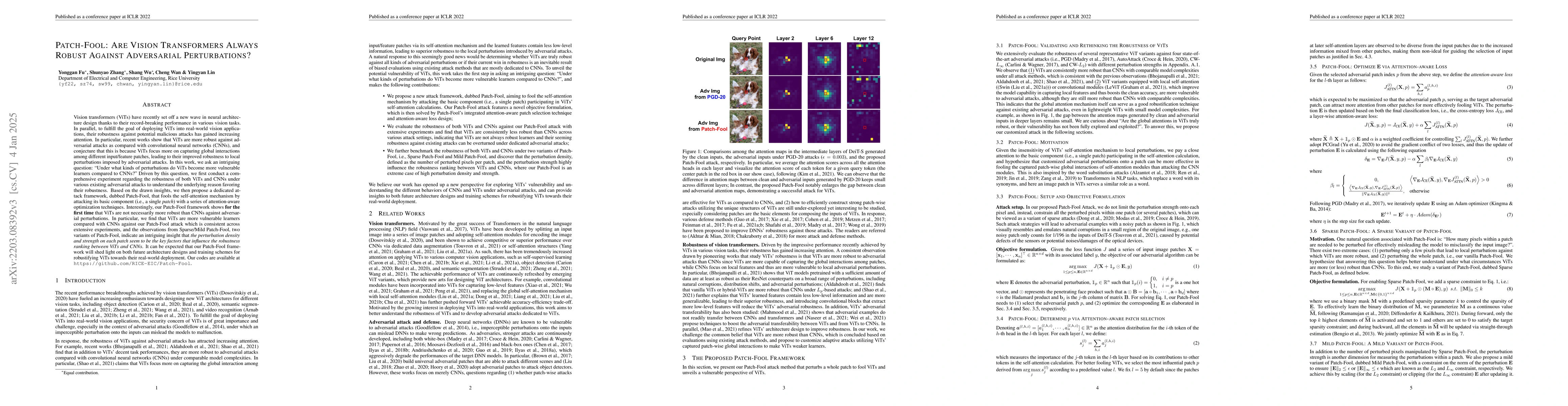 Thumbnail for Patch-Fool: Are Vision Transformers Always Robust Against Adversarial
  Perturbations?