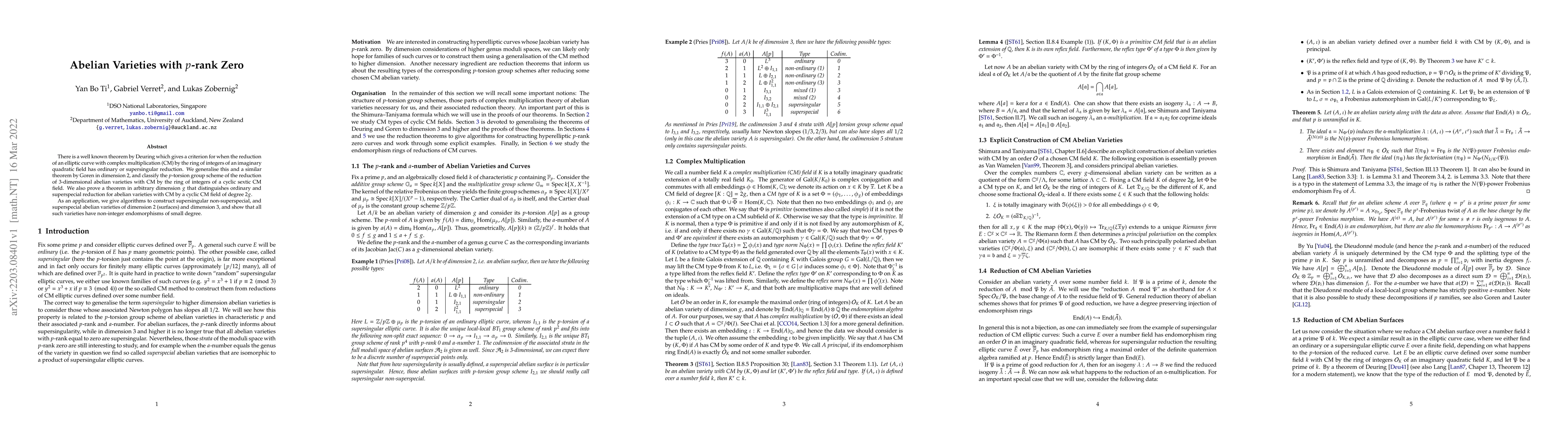 Thumbnail for Abelian Varieties with $p$-rank Zero