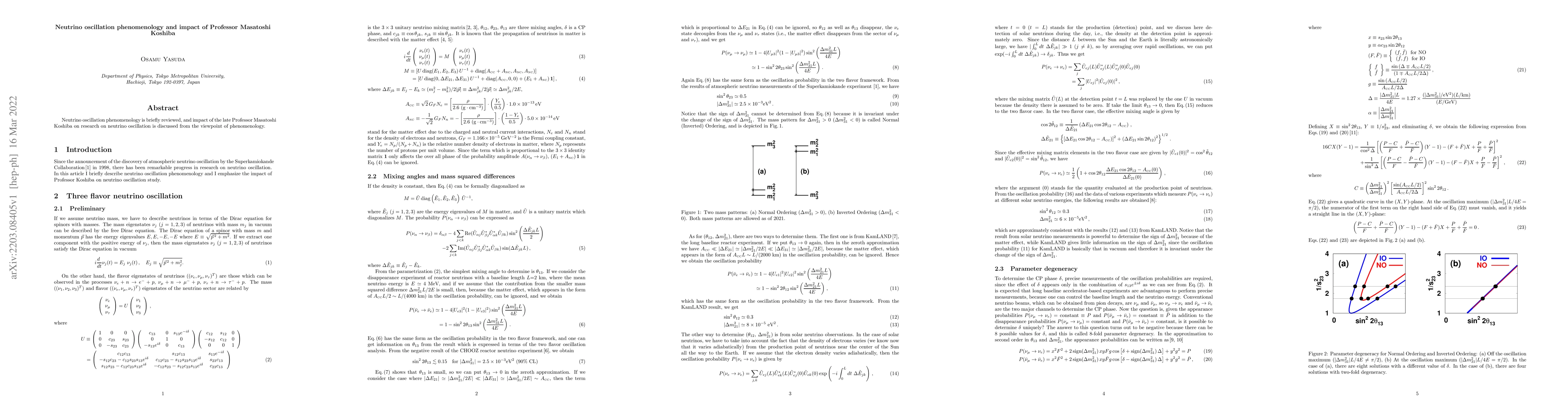 Thumbnail for Neutrino oscillation phenomenology and impact of Professor Masatoshi
  Koshiba