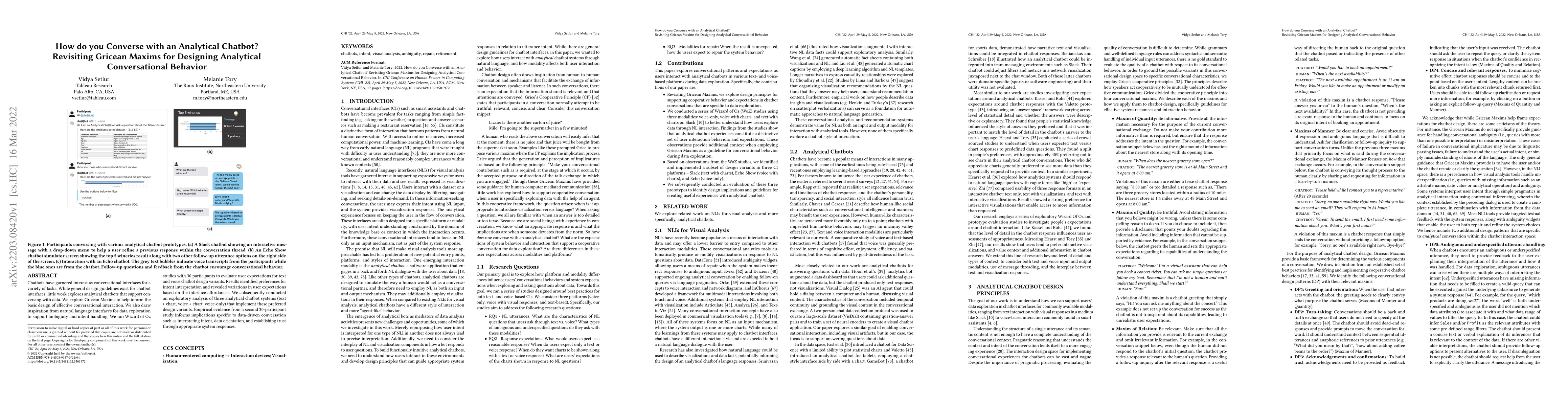 Thumbnail for How do you Converse with an Analytical Chatbot? Revisiting Gricean
  Maxims for Designing Analytical Conversational Behavior