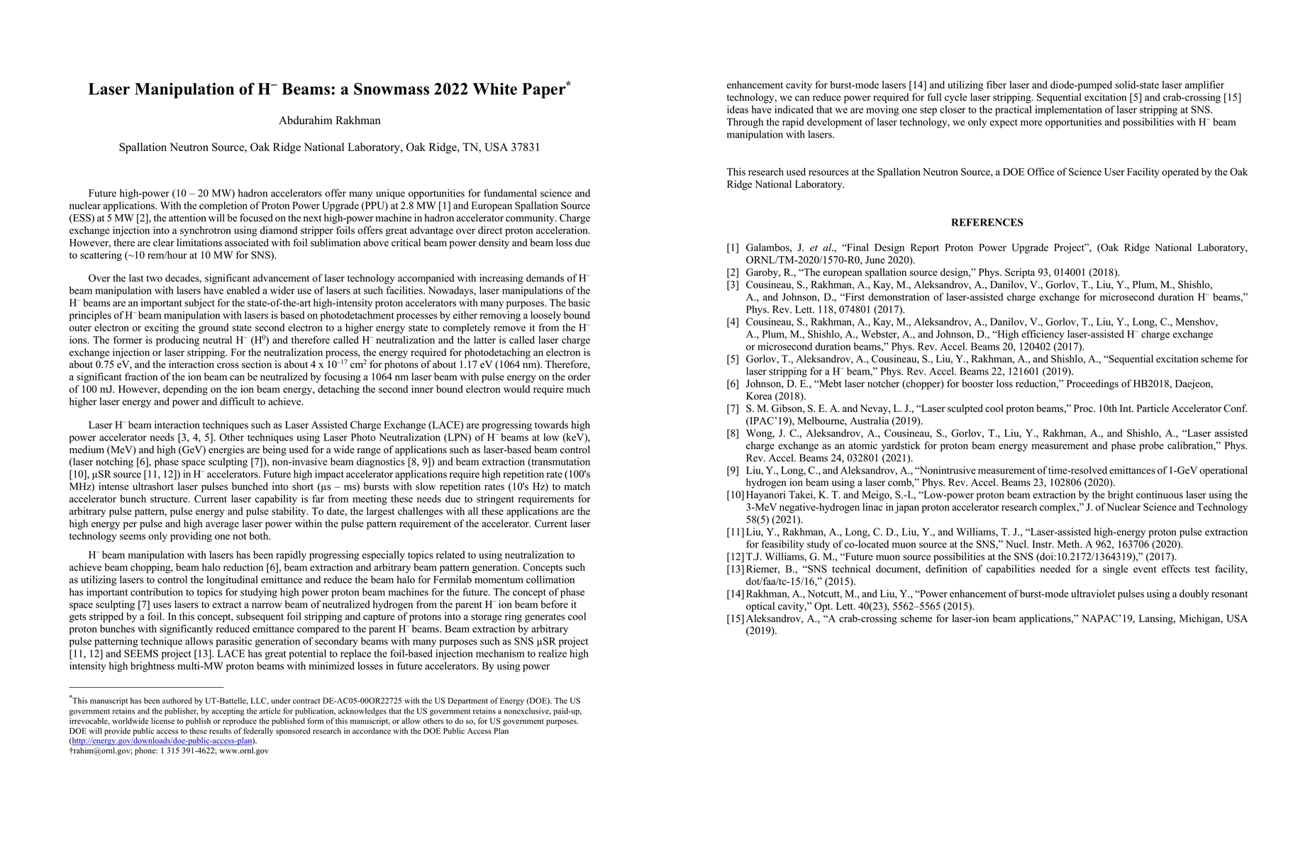 Thumbnail for Laser Manipulation of H- Beams: a Snowmass 2022 White Paper
