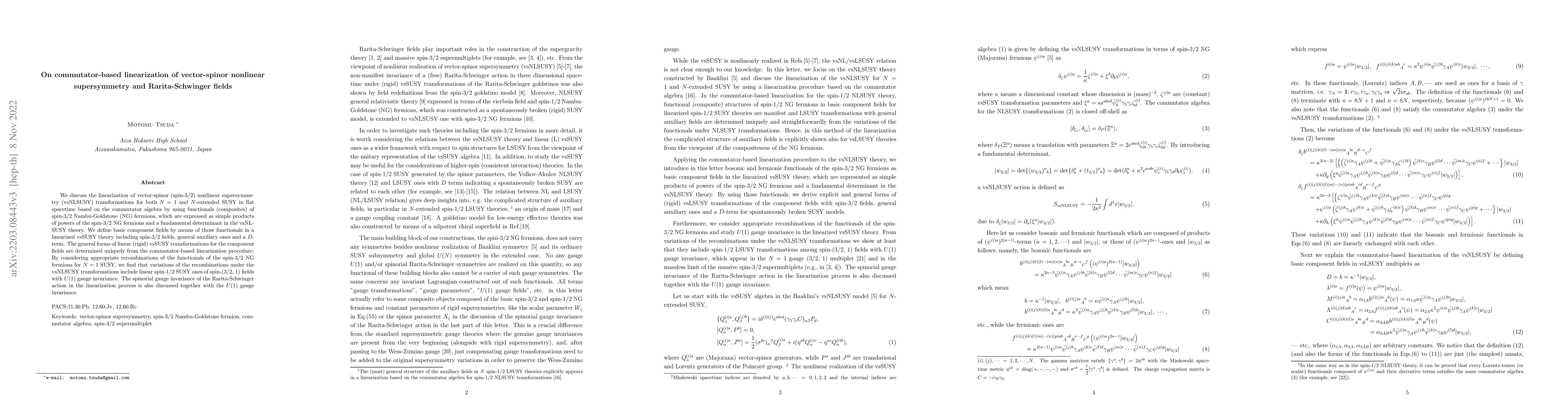 Thumbnail for On commutator-based linearization of vector-spinor nonlinear
  supersymmetry and Rarita-Schwinger fields